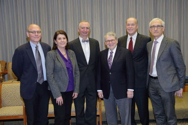 NIAMS director Dr. Stephen Katz (third from r) and deputy director Dr. Robert Carter (third from l) welcome new members to the institute’s council. Pictured are (from l) Dr. Stephen Tapscott Magdalena Castro-Lewis William Mulvihill and Dr. Ethan Lerner.
