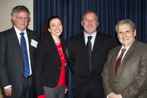 NIAMS director Dr. Steven Katz (r) is joined by (from l) psoriasis patient and past chair of the NPF board of trustees Richard Seiden; NIH-supported cardiologist Dr. Erin Michos from Johns Hopkins University; and NPF President and CEO Randy Beranek.