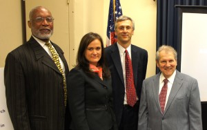 NIAMS director Dr. Stephen Katz (r) recently participated in a panel discussion on osteoarthritis (OA) at a congressional briefing organized by the Coalition for Imaging and Bioengineering Research (CIBR). He was joined by (from l) four-time Super Bowl champion L.C. Greenwood from the Pittsburgh Steelers, who has OA; CIBR President Renée L. Cruea; and NYU Langone Medical Center researcher Dr. Michael P. Recht.