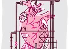 Whimsical illustration of a heart being repaired by construction workers.