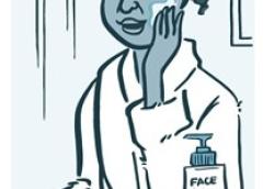 Illustration of a woman putting lotion on her face.