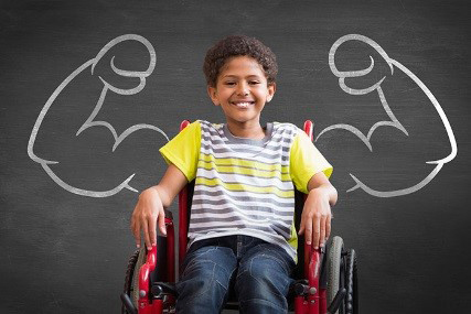 a boy in wheelchair