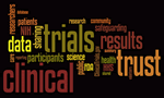 word cloud with words related to clinical trials