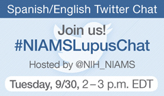 Twitter Card: Spanish/English Twitter Chat. Join Us! #NIAMSLupusChat. Hosted by @NIH_NIAMS. Tuesday, 9/30, 2-3 p.m. EDT
